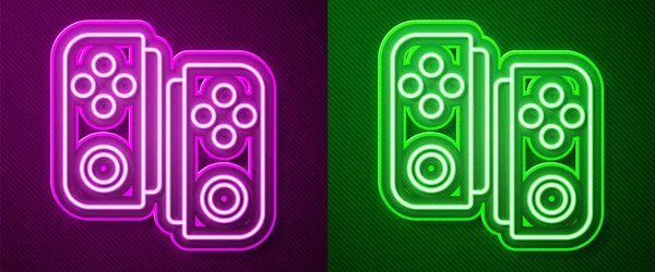 Gloeiende Neon Lijn Gamepad Pictogram Geïsoleerd Paarse Groene Achtergrond Spelregelaar — Stockvector