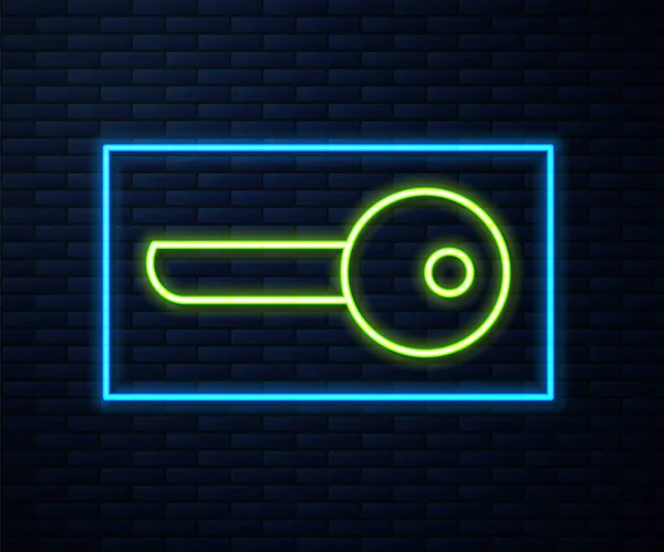 Gloeiende Neon Lijn Sleutel Pictogram Geïsoleerd Baksteen Muur Achtergrond Vector — Stockvector