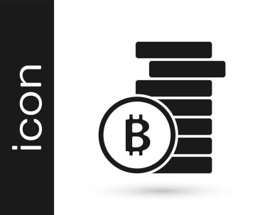 Siyah Kripto para birimi Bitcoin simgesi beyaz arka planda izole edildi. Madeni para. Engelleme zinciri tabanlı şifreli para birimi. Vektör.