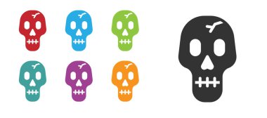 Siyah Kafatası simgesi beyaz arkaplanda izole edildi. Mutlu Cadılar Bayramı Partisi. Simgeleri renklendirin. Vektör.