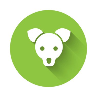 Beyaz Köpek simgesi uzun gölgeli izole edilmiş. Yeşil daire düğmesi. Vektör.