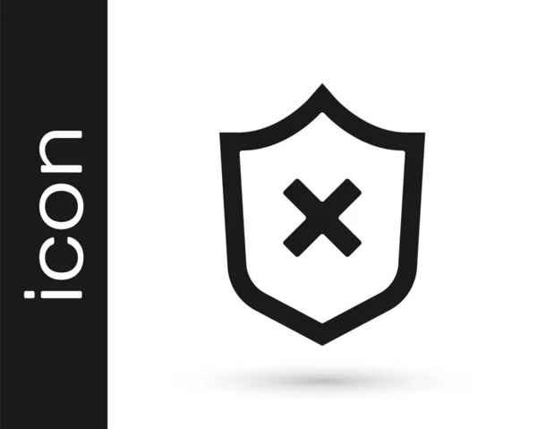 黑色盾牌与交叉标记图标隔离在白色背景上 护盾和拒绝 拒绝通知 — 图库矢量图片