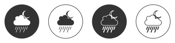 Schwarze Wolke Mit Regen Und Mond Symbol Auf Weißem Hintergrund — Stockvektor