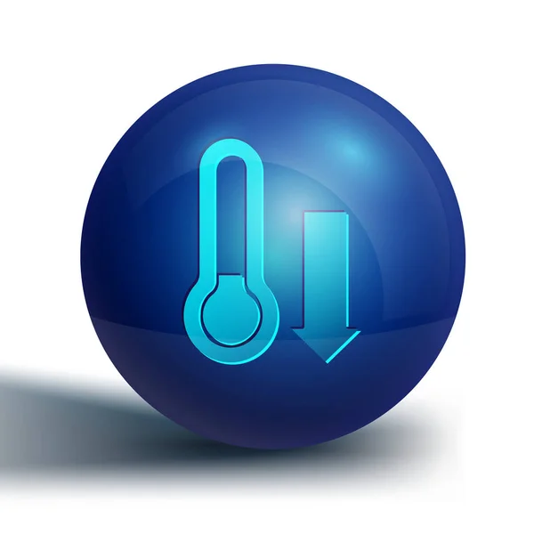 Синий Метеорологический Термометр Измеряющий Значок Белом Фоне Термометр Показывает Жаркую — стоковый вектор