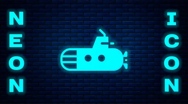 Glödande Neon Ubåt Ikon Isolerad Tegel Vägg Bakgrund Militärt Skepp — Stock vektor