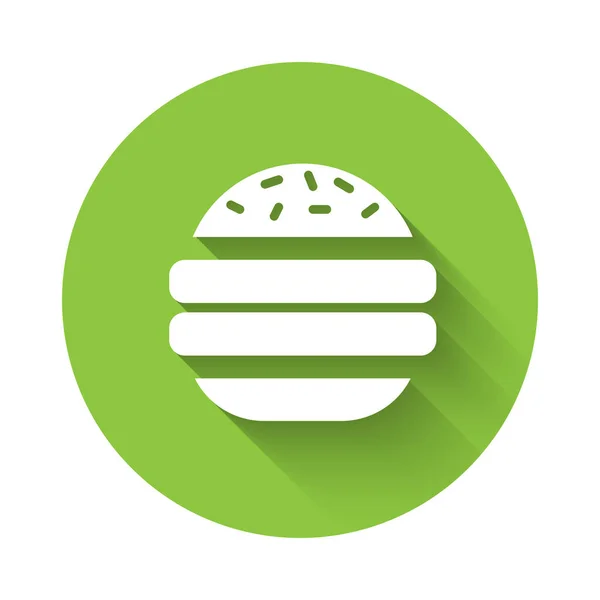 White Burger Icon Isolated Long Shadow Hamburger Icon Cheeseburger Sandwich — Stock Vector