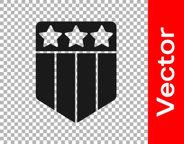 Escudo Negro Con Estrellas Rayas Icono Aislado Sobre Fondo Transparente — Vector de stock