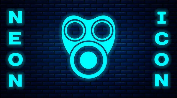 Glowing Neon Gas Mask Icon Isolated Brick Wall Background Respirator — Stock Vector