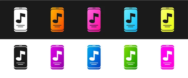 Set Music Player Icon Isolated Black White Background Portable Music — Stock Vector