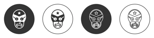 Black Mexican Wrestler Icon Isolated White Background Circle Button Vector — Stock Vector