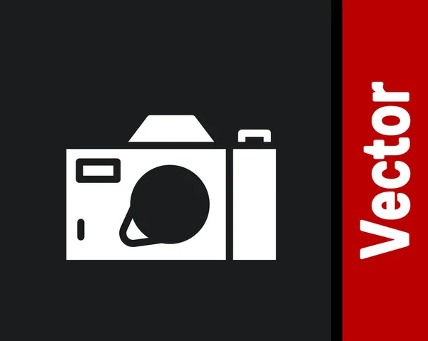 Weißes Icon Der Fotokamera Isoliert Auf Schwarzem Hintergrund Ikone Der — Stockvektor