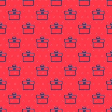 Mavi çizgi evrak çantası simgesi kırmızı arkaplanda izole edilmiş. İş ilanı. İş portföyü. Vektör.