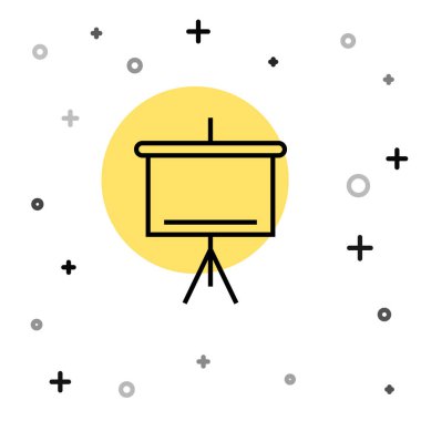 Beyaz arkaplanda siyah çizgi karton simgesi izole edildi. Okul karatahtası. Rastgele dinamik şekiller. Vektör.