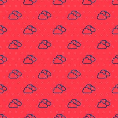 Mavi çizgi güneş ve bulutlu hava ikonu kırmızı zeminde izole edilmiş pürüzsüz desen. Vektör.