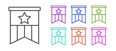 Beyaz arka planda siyah çizgi Amerikan bayrağı ikonu izole edildi. ABD bayrağı. Amerika Birleşik Devletleri. Simgeleri renklendirin. Vektör.