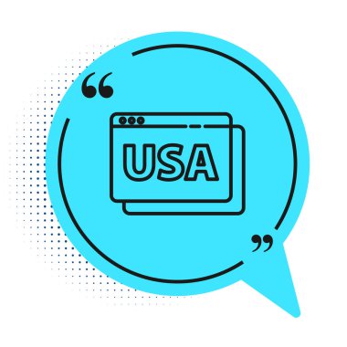 Amerika Birleşik Devletleri 'nin siyah hattı beyaz arka planda izole edilmiş tarayıcı simgesidir. Mavi konuşma balonu sembolü. Vektör.