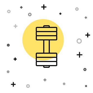 Siyah çizgi Dumbbell simgesi beyaz arkaplanda izole edildi. Kas kaldırma ikonu, fitness halteri, spor aletleri, egzersiz yaban domuzu. Rastgele dinamik şekiller. Vektör.