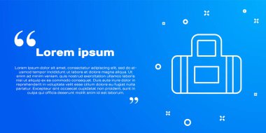 Beyaz çizgi spor çantası simgesi mavi arkaplanda izole edildi. Vektör.