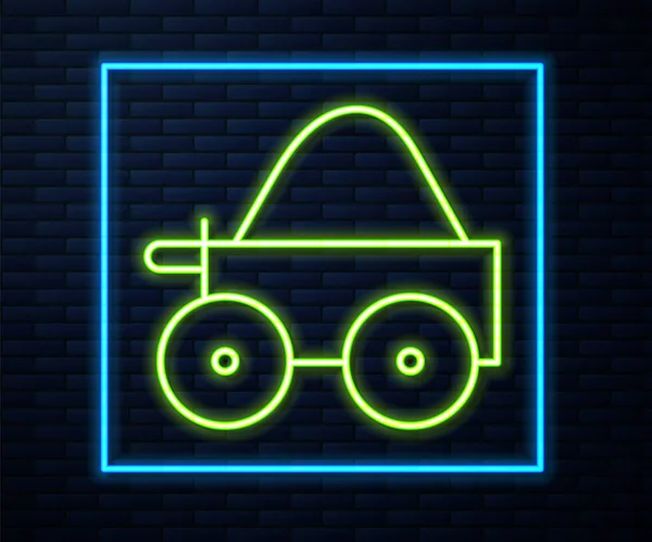 Glödande Neon Linje Trä Fyra Hjul Vagn Med Ikon Isolerad — Stock vektor