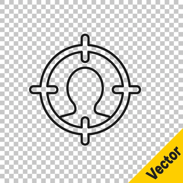 Línea Negra Icono Caza Cabeza Aislado Sobre Fondo Transparente Objetivo — Vector de stock