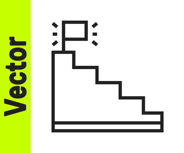 Черная Лестница Иконкой Флага Отделки Изолированы Белом Фоне Концепция Карьерного — стоковый вектор