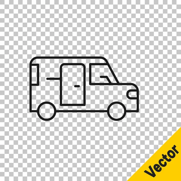 Svart Linje Minibuss Ikon Isolerad Transparent Bakgrund Vektor — Stock vektor