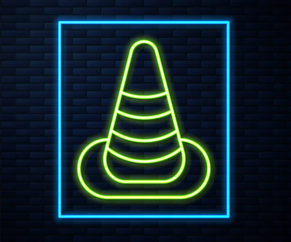 Leuchtende Leuchtschrift Traffic Kegel Symbol Isoliert Auf Backsteinwand Hintergrund Vektor — Stockvektor