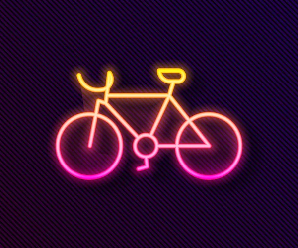Светящаяся Неоновая Линия Значок Велосипеда Изолирован Черном Фоне Велогонка Экстремальный — стоковый вектор