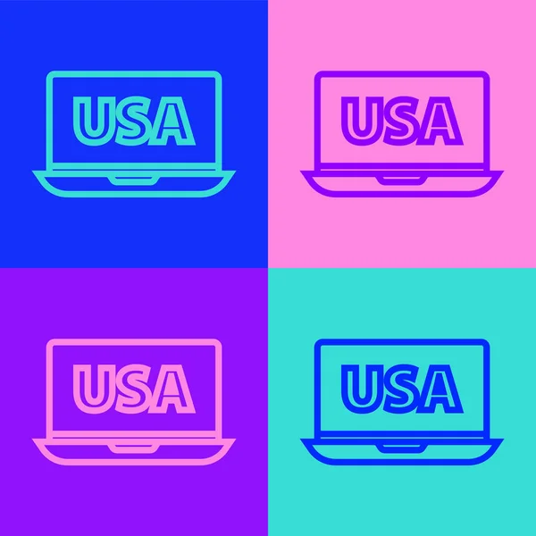 Pop Art Line Usa United States America Laptop Icon Isolated — Stock Vector