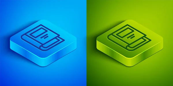 Isometric Line History Book Icon Isolated Blue Green Background Square — Stock Vector