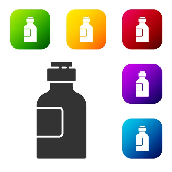 Black Bottle Medicine Syrup Icon Isolated White Background Set Icons — Stock Vector