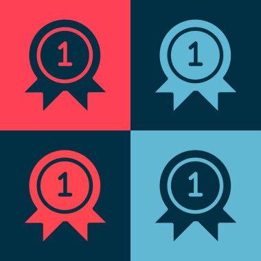 Pop Sanat Madalyası ikonu renk arkaplanında izole edilmiş. Kazanan başarı işareti. Ödül madalyası. Vektör İllüstrasyonu.