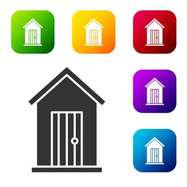 Siyah Çiftlik Evi simgesi beyaz arka planda izole edilmiş. Renkli kare düğmelerle simgeleri ayarla. Vektör İllüstrasyonu.