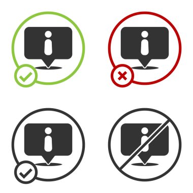 Siyah Bilgi simgesi beyaz arkaplanda izole edildi. Çember düğmesi. Vektör İllüstrasyonu.