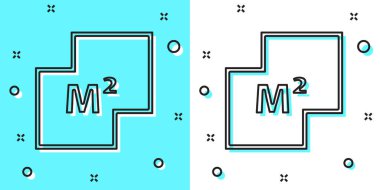 Siyah çizgi ev planı simgesi yeşil ve beyaz arka planda izole edildi. Rastgele dinamik şekiller. Vektör İllüstrasyonu.