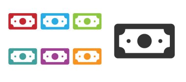 Siyah Yığınlar kağıt para para ikonu beyaz arka planda izole. Para desteleri. Para birimi. Simgeleri renklendirin. Vektör İllüstrasyonu.