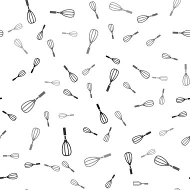 Siyah Mutfak çırpma simgesi beyaz arkaplanda izole edilmiş kusursuz desen. Mutfak aletleri, yumurta çırpıcı. Çatal bıçak seti. Yemek karışımı sembolü. Vektör İllüstrasyonu.