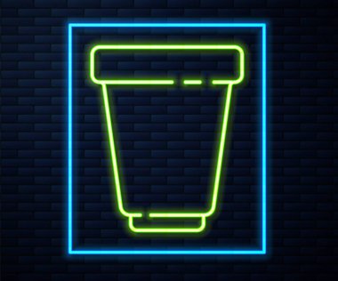 Parlayan neon hattı su filtresi kartuş simgesi tuğla duvar arka planında izole edildi. Vektör İllüstrasyonu.