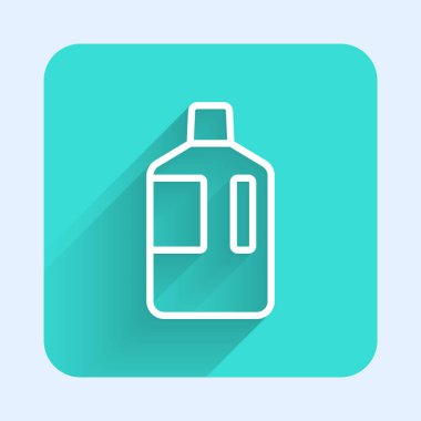 Beyaz çizgi uzun gölgeli temiz su ikonlu büyük şişe. Soğutucu için plastik kap. Yeşil kare düğmesi. Vektör İllüstrasyonu.