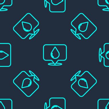 Yeşil çizgi üzerinde konum simgesi olan su damlası mavi arka planda izole edilmiş pürüzsüz desen. Vektör İllüstrasyonu.