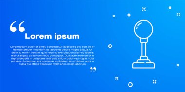 Atari makinesi simgesi için beyaz çizgi Joystick mavi arkaplanda izole edildi. Joystick oyun alanı. Vektör İllüstrasyonu.