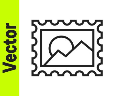 Siyah çizgi posta pulu simgesi beyaz arkaplanda izole edildi. Vektör İllüstrasyonu.