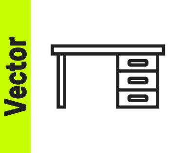 Siyah çizgi ofis masa simgesi beyaz arkaplanda izole edildi. Vektör İllüstrasyonu.