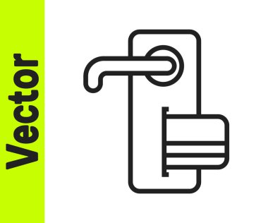 Beyaz arkaplanda izole edilmiş ikonu açmak için kablosuz teknolojiye sahip siyah çizgi dijital kapı kilidi. Kapı kolu tabelası. Güvenlik akıllı ev. Vektör İllüstrasyonu.