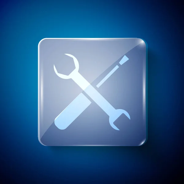 Синем Фоне Выделена Иконка White Screwdriver Wrench Spanner Tools Символ — стоковый вектор