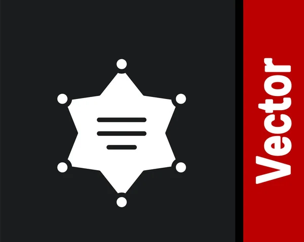 Fehér Hexagram Seriff Ikon Elszigetelt Fekete Háttérrel Rendőrjelvény Ikon Vektorillusztráció — Stock Vector