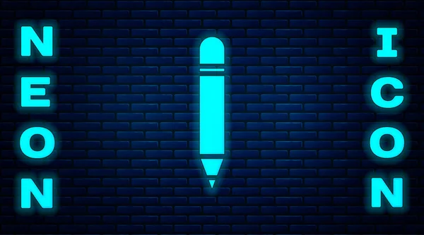 Crayon Néon Lumineux Avec Icône Gomme Isolée Sur Fond Mur — Image vectorielle