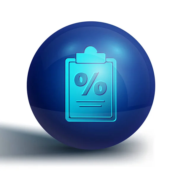 蓝色财务文件图标孤立在白色背景 用于发票或票据概念的纸面银行单据 蓝色圆环按钮 病媒图解 — 图库矢量图片