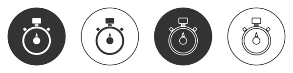 Czarna Ikona Stopwatch Białym Tle Znak Czasowy Znak Chronometryczny Okrągły — Wektor stockowy