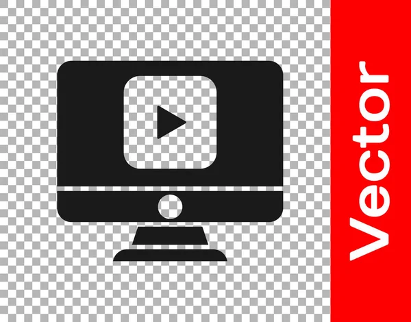 Negro Online Reproducir Icono Vídeo Aislado Sobre Fondo Transparente Monitor — Vector de stock